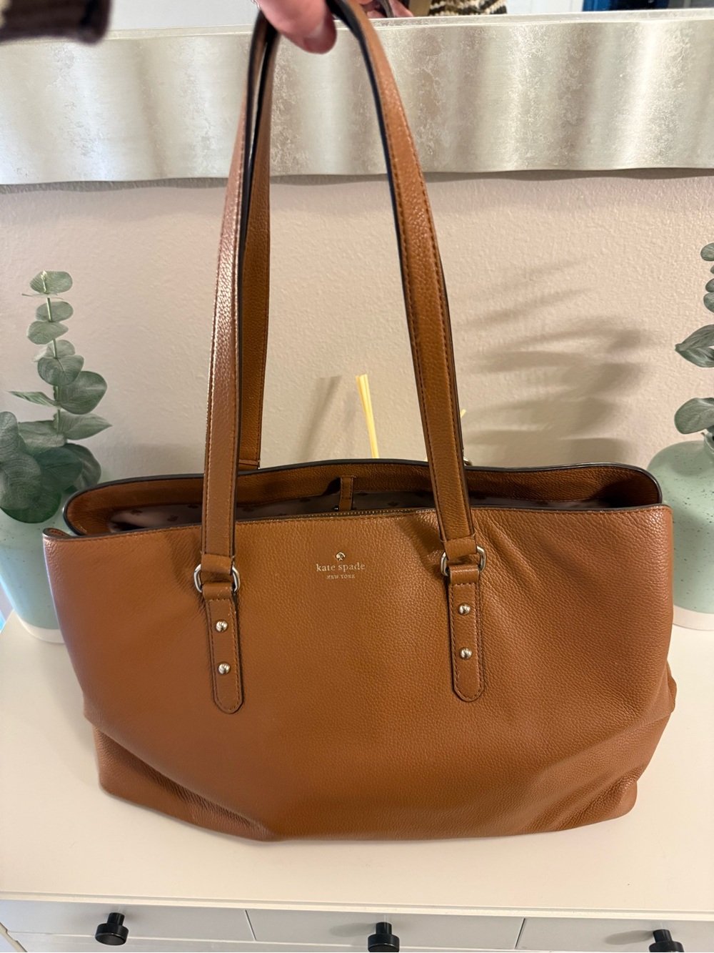 kate spade Brown Pebble Leather Tote with Dual Straps